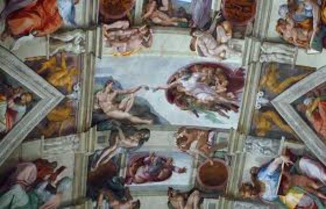 MIchelangelo paints the ceiling of the Sistine Chapel