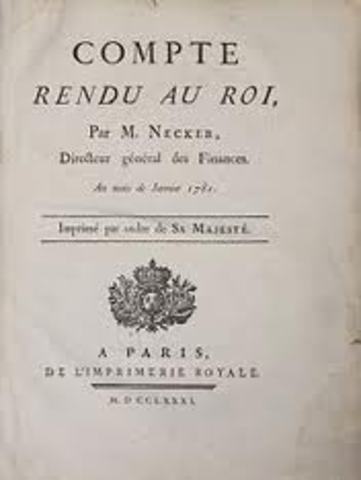 Necker publica Compte rendu au Roi. 19 de Mayo Destitución de Necker.