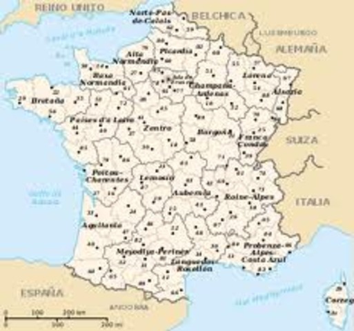 Se aprueba la división territorial de Francia en 83 departamentos, departamentos, que reemplazan a las antiguas regiones feudales.