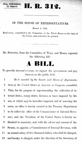 Economics of the War: Revenue Act of 1862; Photo From Library of Congress