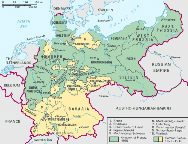 Bismark unifies Prussia and German Kingdoms