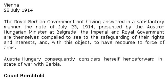 Austria declares War On Serbia