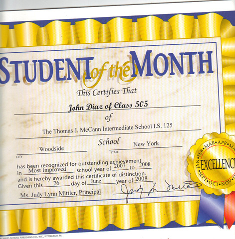 Cuando yo  fui el estudiante del año de quinto