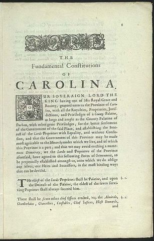 John Locke contributes to the Constitution for the Carolina colony.