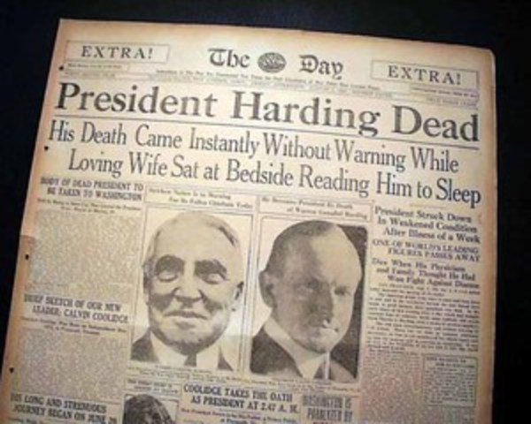 Warren G. Harding dies 2 and a half years into his presidential term