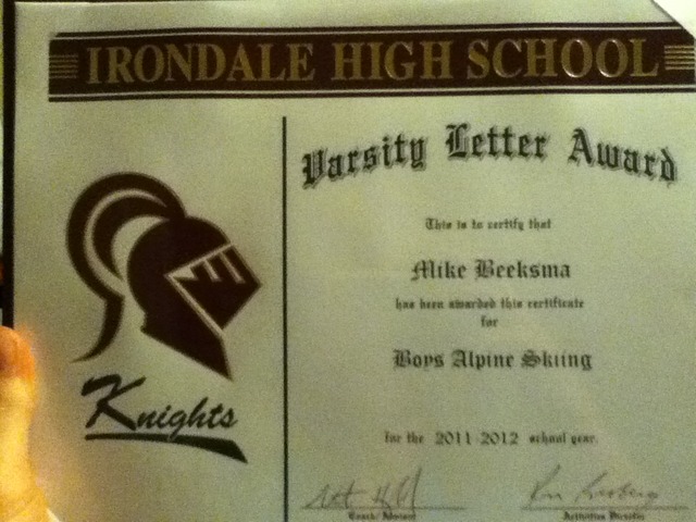 J'ai reçu mon premier lettre de Varsity