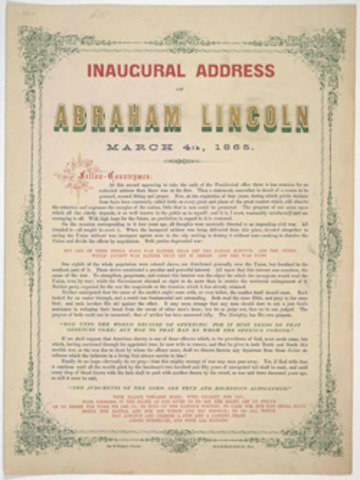 Abraham Lincoln was sworn in for his second term as president- Inagural Address.