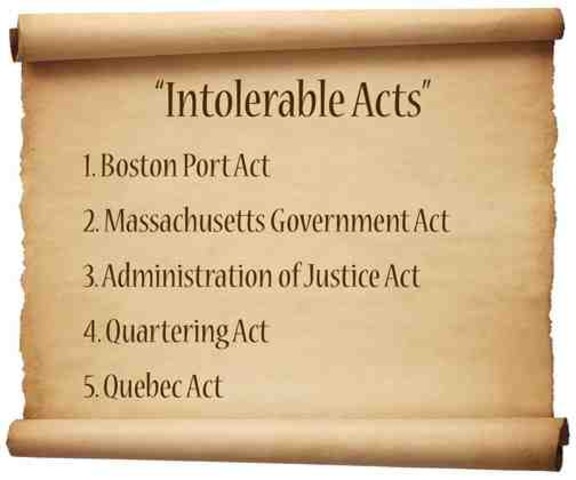 Coercive Acts (aka the “Intolerable Acts”)