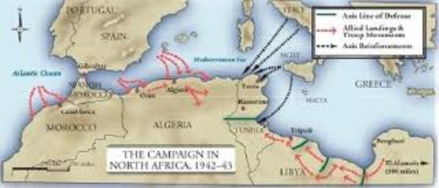 US and Brittish Forces defeat German and Italian Armies in North Africa