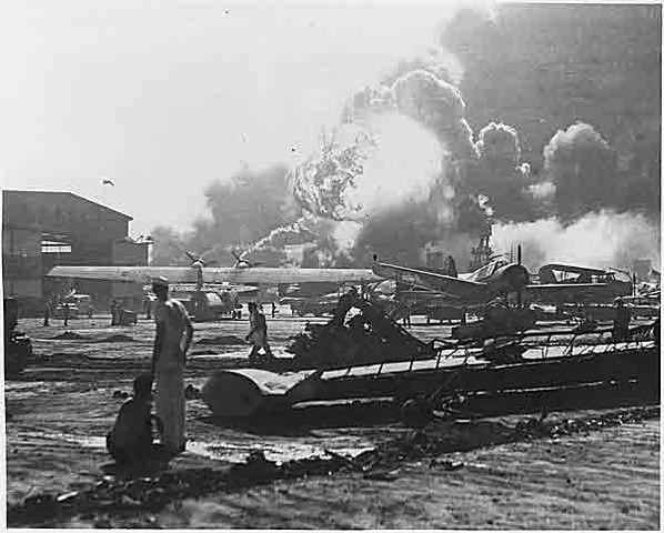 Pearl Harbor in Hawaii attacked by Japanese Naval and Air forces, US declares war on Japan, Germany and Italy declare war on the US
