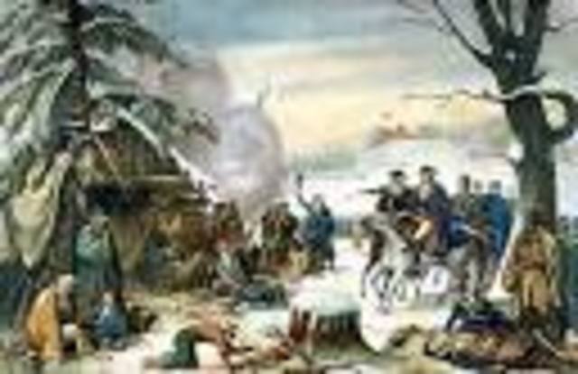 Washington and troops camp at Valley Forge