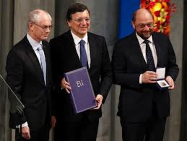 Leaders of European Union accept Nobel Peace Prize