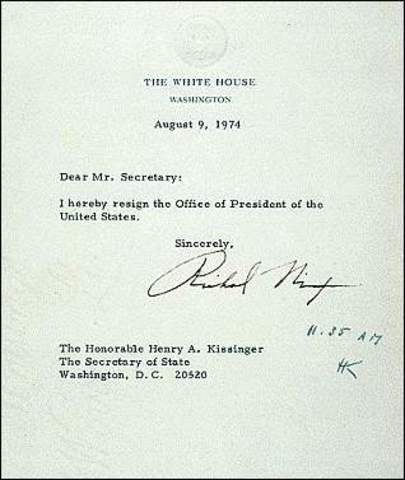 Richard Nixon resigns the presidency, at noon in a televised address.