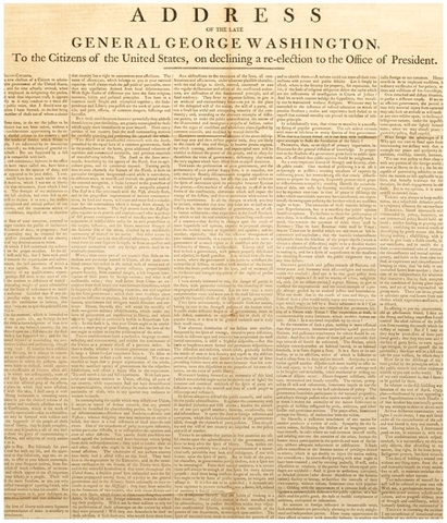 George Washington publishes his Farewell Address