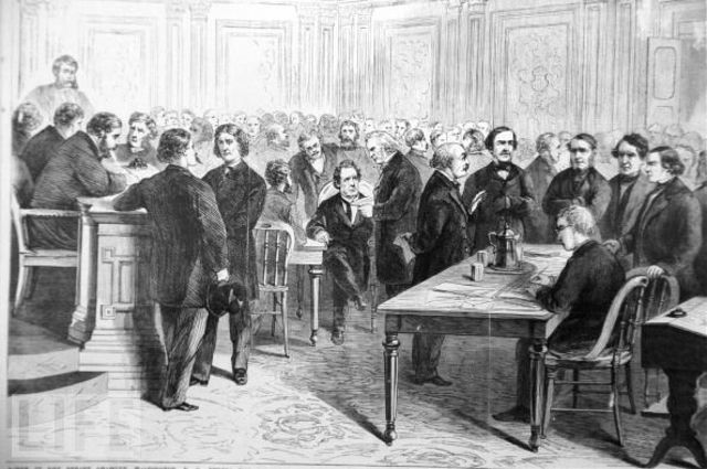 Congress refuses to seat representatives and senators elected from states reestablished under presidential plan