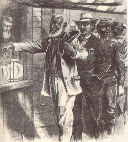 Congress passes Fifteenth Amendment, granting African Americans the right to vote