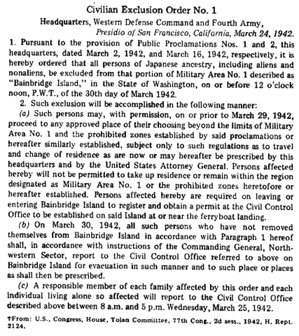 Civillian Exclusion order