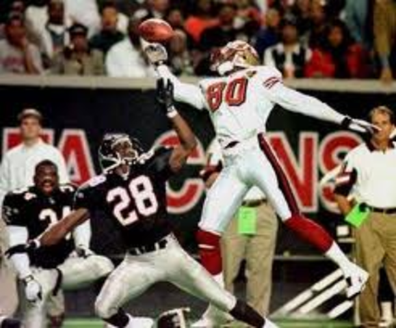 Rice breaks Steve Largent's record of 100 career touchdown receptions.