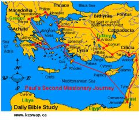 2nd Missionary Journey to Greece(A.D. 50-52) Acts 15:36-18:22