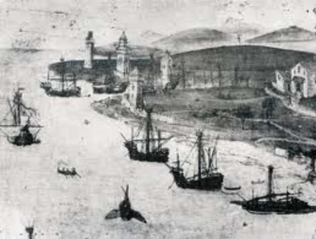 Llegada del HMS Beagle al puerto de Falmouth.