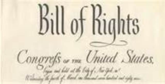 The Bill of Rights (the first ten amendments to the Constitution) is ratified