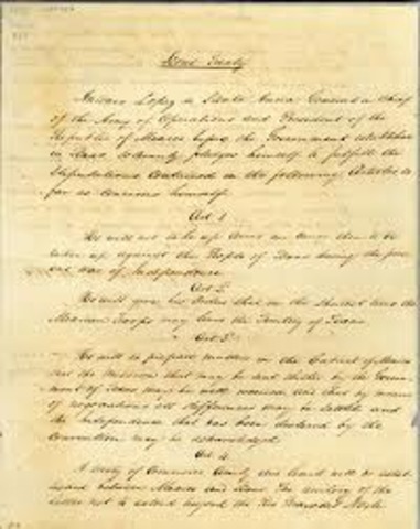 Treaty of Velasco grants Texas Independence