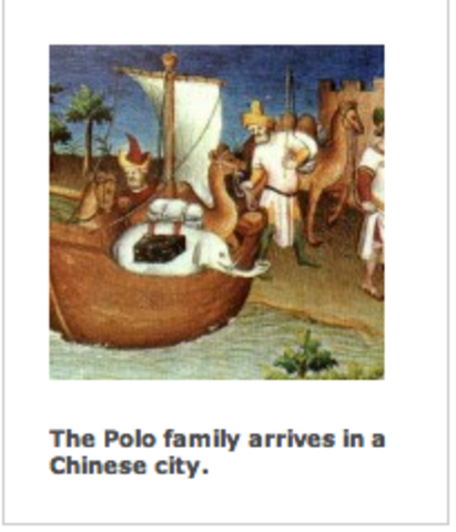 "The Polos give the Pope’s gifts to Kublai Khan."