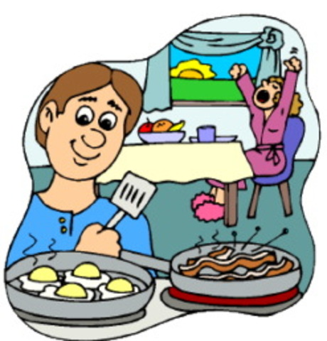 In the morning I make breakfast for my little sister before school