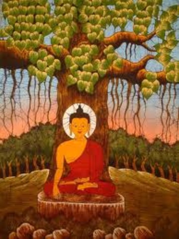 In India, he visited the Bodhi Tree