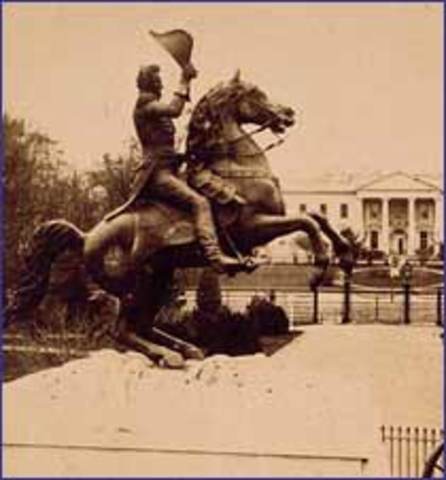 Clark Mills's equestrian statue of Andrew Jackson is unveiled in the center of Lafayette Park