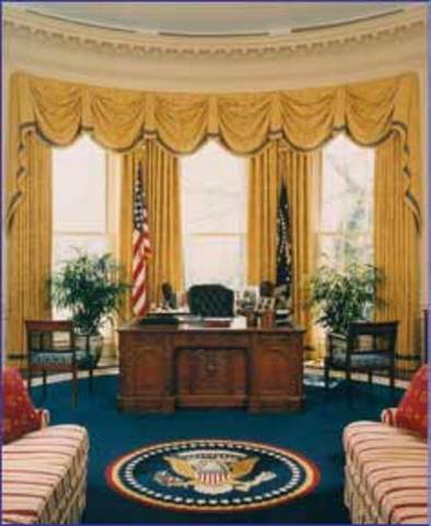 The Oval Office and Cabinet Room are added to the West Wing