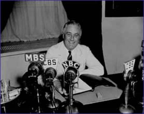 Franklin D. Roosevelt begins famous "fireside chat" radio broadcasts