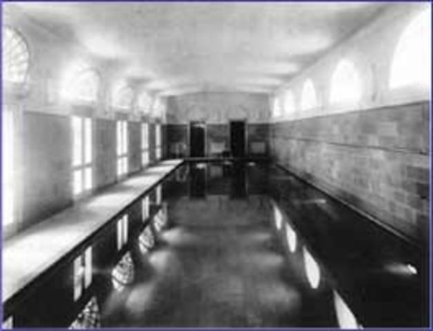 A heated indoor swimming pool is built in the west terrace for Roosevelt's poliomyelitis therapy