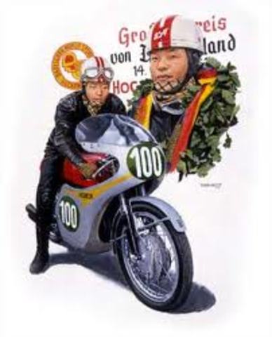 became the first japanese rider to win a grand prix rideing a 250 cc honda at Hockenhem
