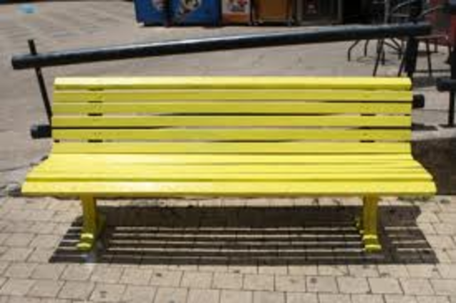 In Bavarian Square, Jews only allowed to sit on benches marked with yellow color.