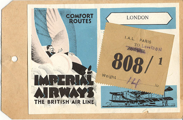 Luggage label for "Imperial Airways - The British Air Line," circa 1928.