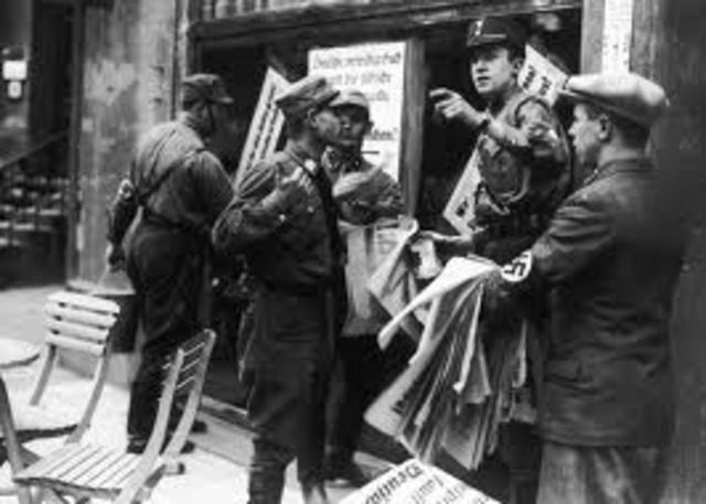 Jews are barred from government service; Jewish civil servants, including University professors and school teachers, are fired from their positions.