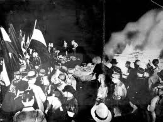 Books by Jews and opponents of Nazism are burned publicly.