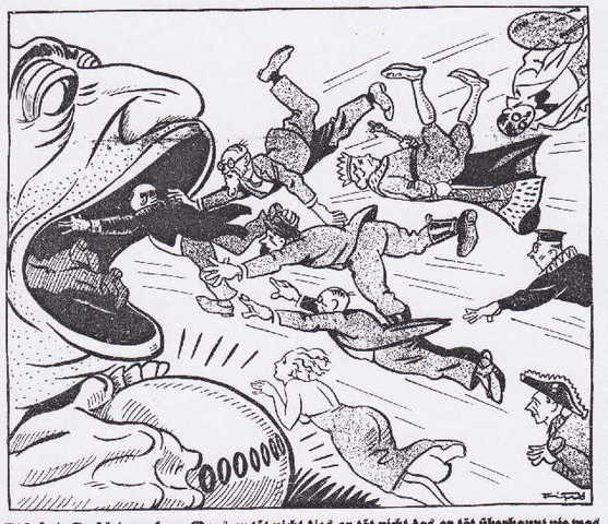 The German government takes away freedom of speech, assembly, press, and freedom from invasion of privacy and from house search without warrant.