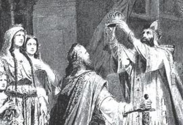 Charlemagne is crowned as Emperor of the Holy Roman Empire