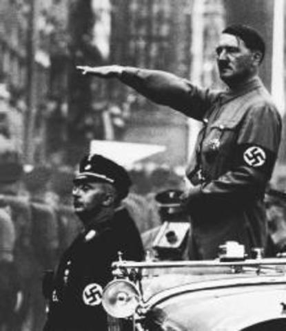 Adolph Hitler declares himself president and chancellor of the Third Reich after the death of Paul von Hindenburg.