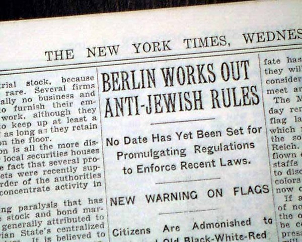 The Nuremberg Laws deprive German Jews of their citizenship.