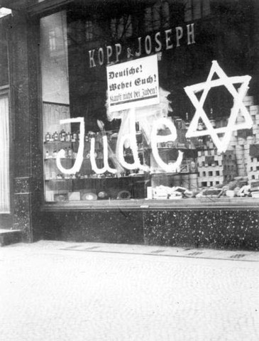 A nationwide boycott of Jewish-owned businesses in Germany is carried out under Nazi leadership.