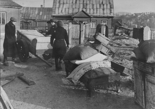 Jews must sell their businesses and real estate and hand over their securities and jewelry to the government at artificially low prices.