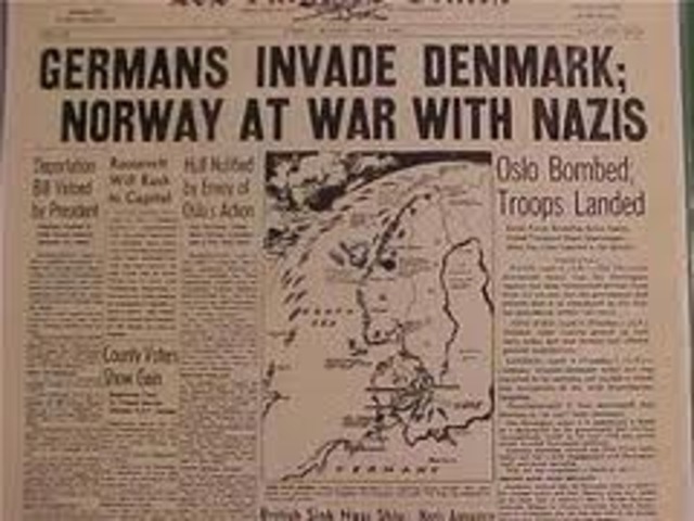 The German army invades and defeats Denmark, Norway, Belgium, Luxembourg, the Netherlands, and France.