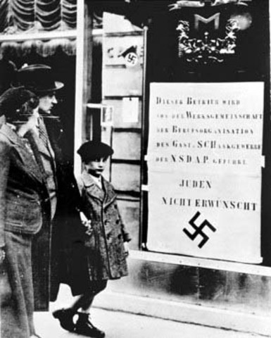 The Olympic Games take place in Berlin. Anti-Jewish signs (i.e., "Jews Not Welcome") are removed until the Games are completed.
