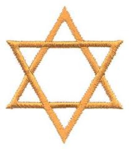 Germans force Jews in Poland to wear a yellow Star of David on their chests or a blue-and-white Star of David armband.