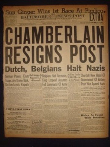 Chamberlain resigns as British Prime Minister