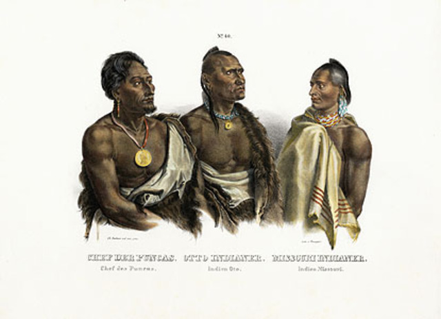 Corps of Discovery meet with representatives of the Oto and Missouri Indians, give peace medals, 15 star flags and other gifts