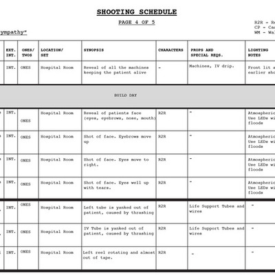 Timeline: Shooting Schedule
